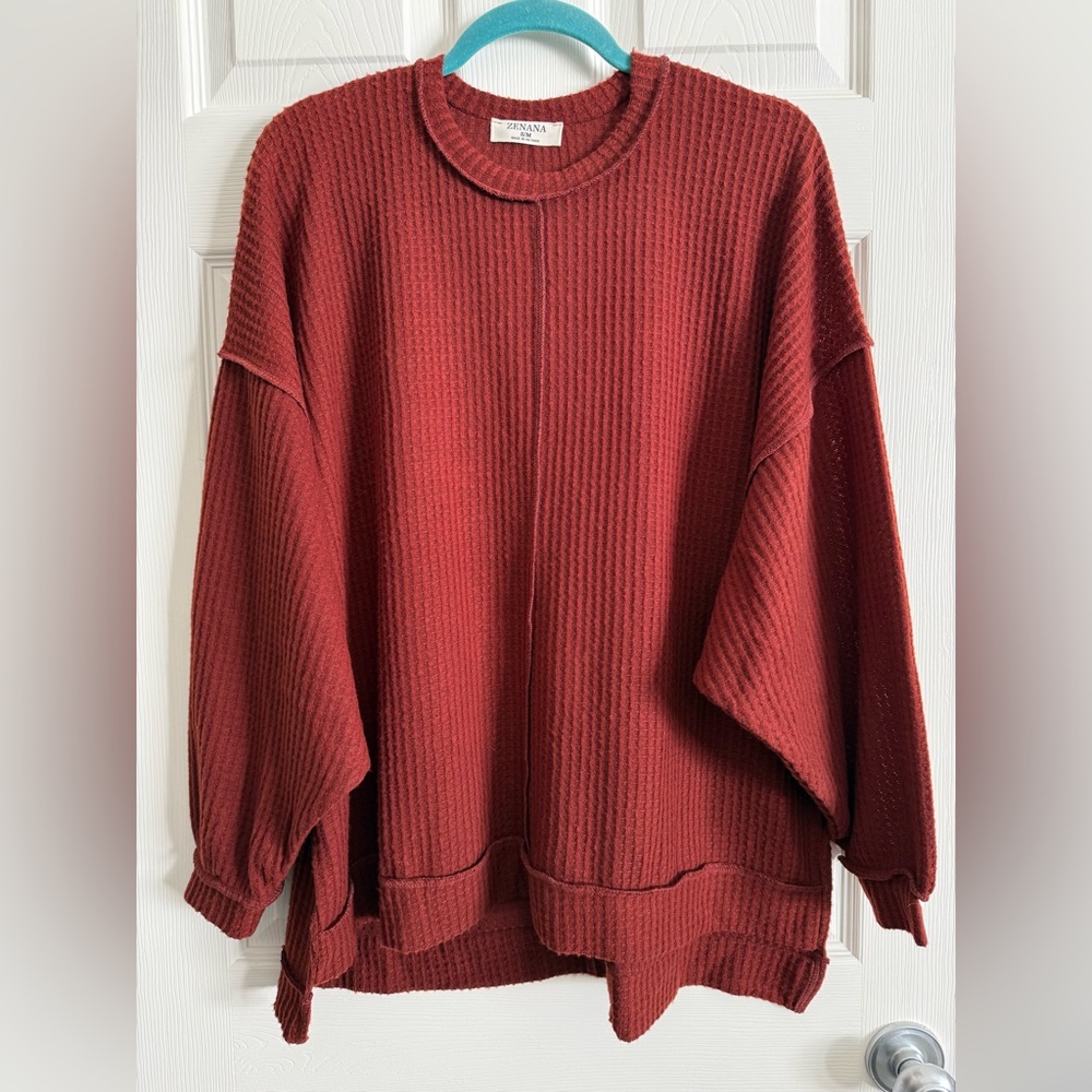Zenana Outfitters Brick Red Crew Neck Sweater